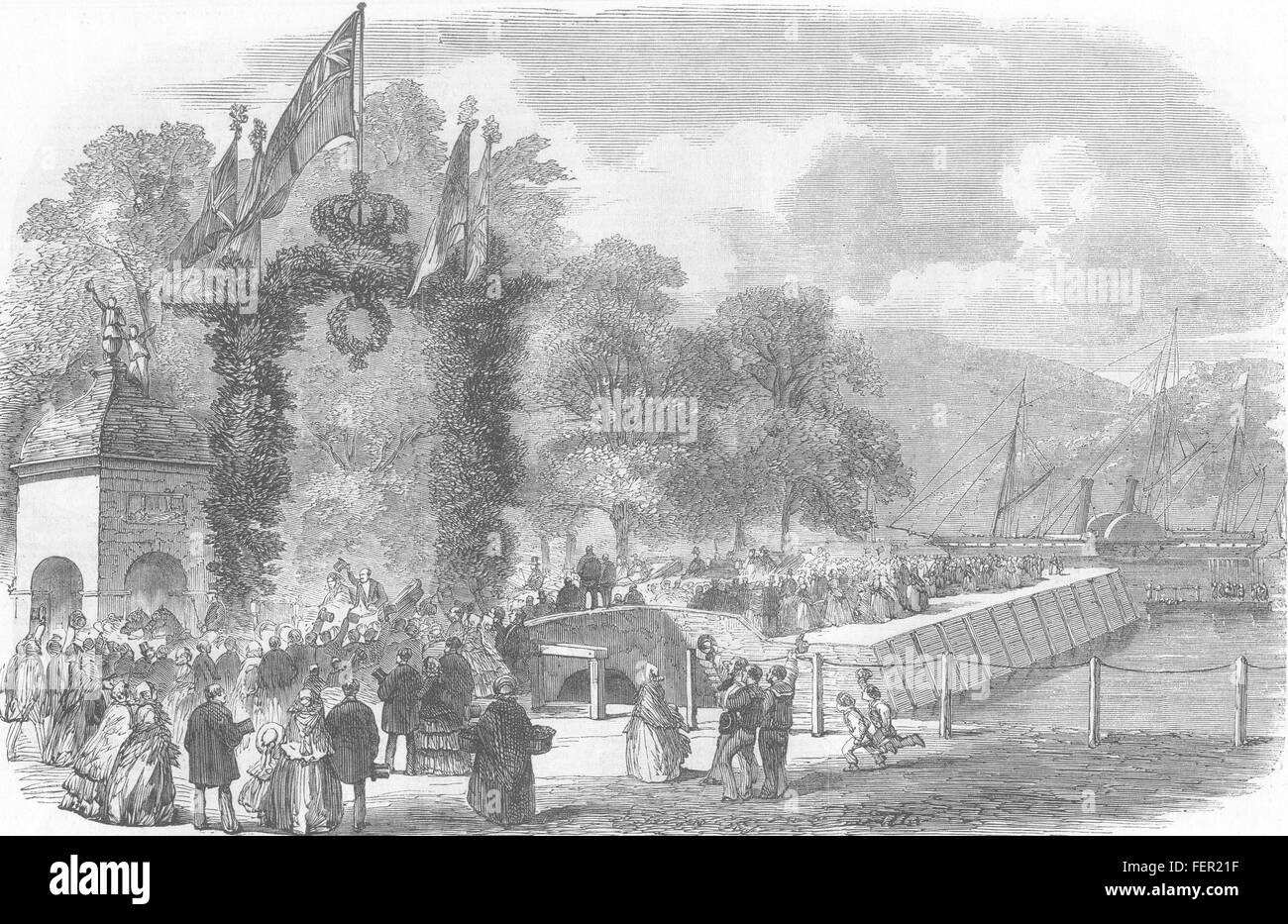 DEVON La Royal Cruise-visite de Sa Majesté à Dartmouth 1856. Illustrated London News Banque D'Images