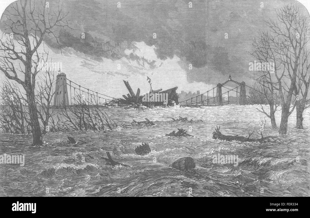 MANCHESTER de destruction d'un pont en bois sur l'Irwell, 1866 Broughton. Illustrated London News Banque D'Images