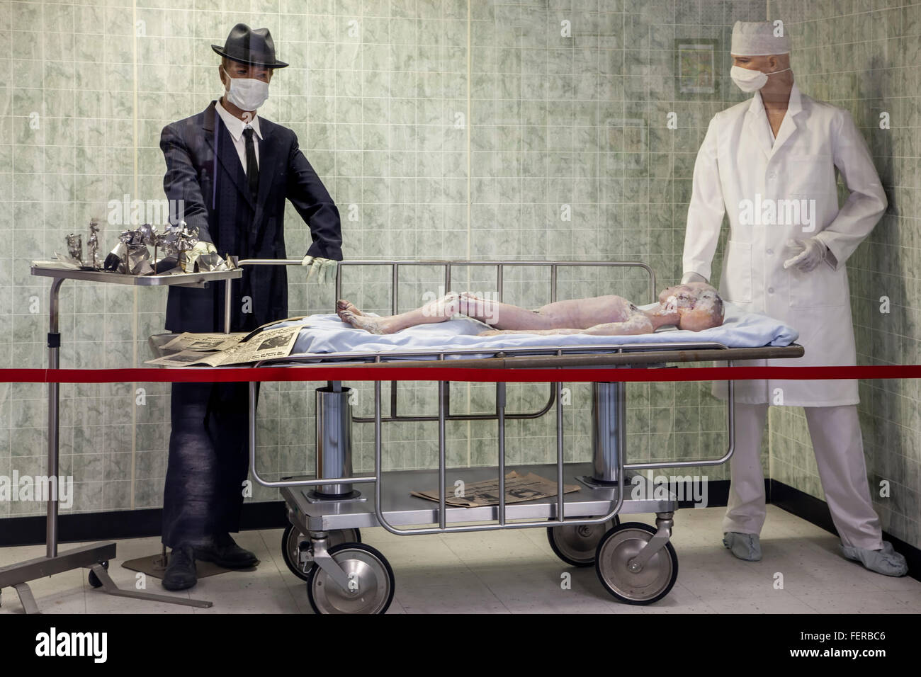 Salle d'exposition, Alien UFO Museum, Roswell, Nouveau Mexique, USA Banque D'Images