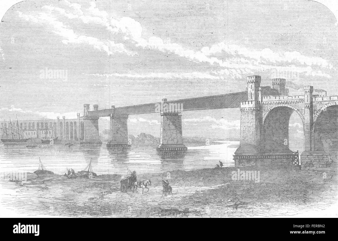 RUNCORN Railway Bridge et viaduc. Cheshire 1869. Illustrated London News Banque D'Images