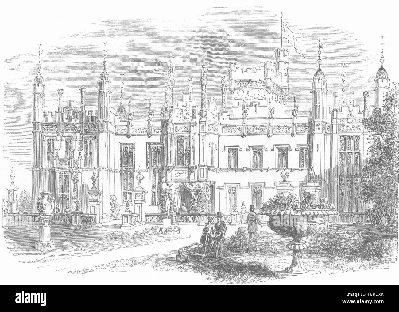 KNEBWORTH Le siège du feu Lord Lytton. 1873 Hertfordshire. Illustrated London News Banque D'Images