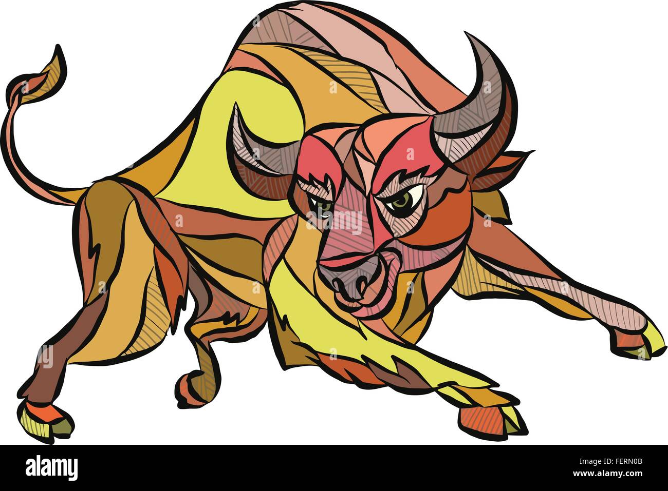Style croquis dessin illustration d'un Raging Bull en colère face à l'avant d'attaquer ensemble de charge isolées sur fond blanc. Illustration de Vecteur