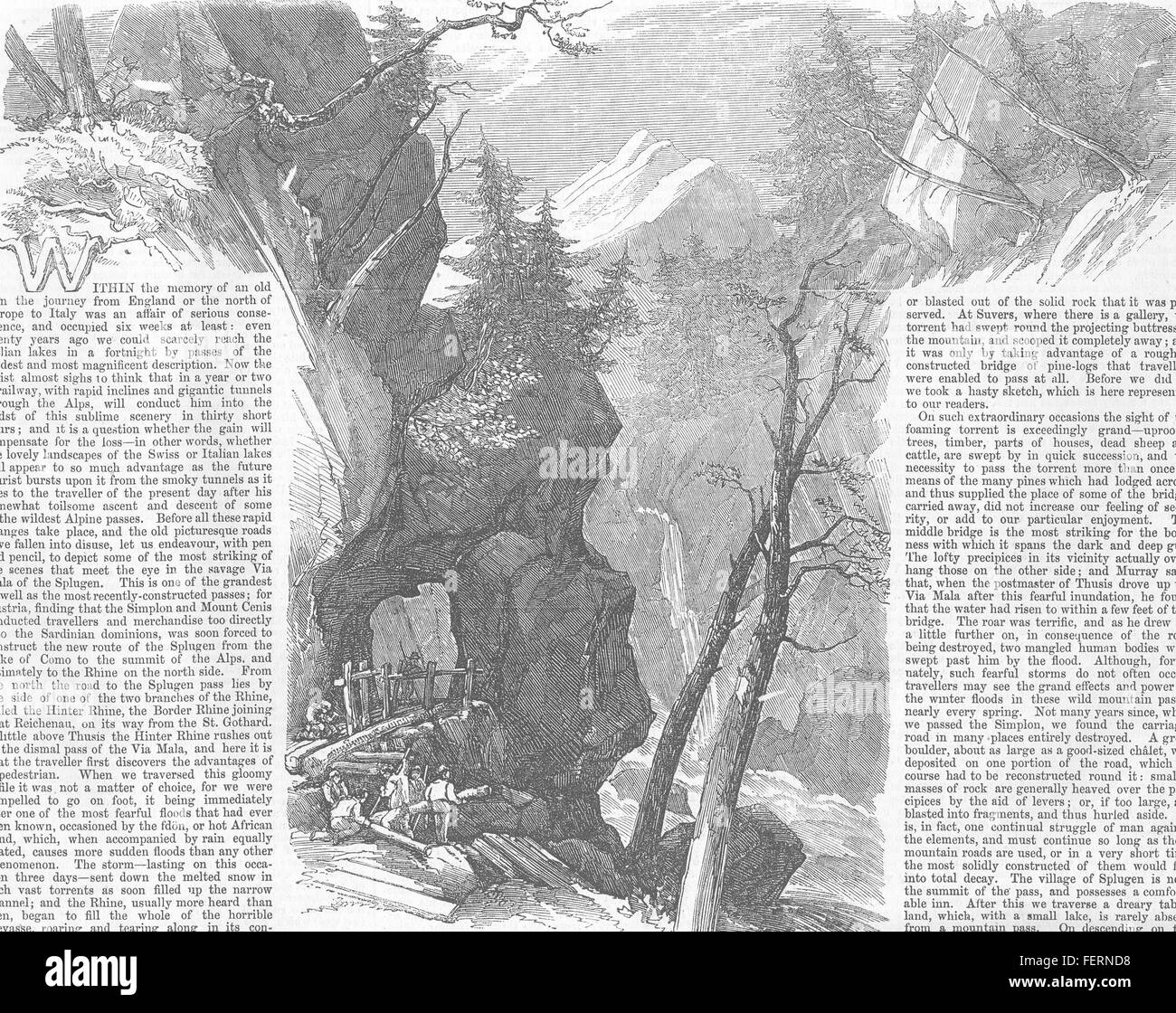 La Suisse Sufers, Via Mala 1857. Illustrated London News Banque D'Images