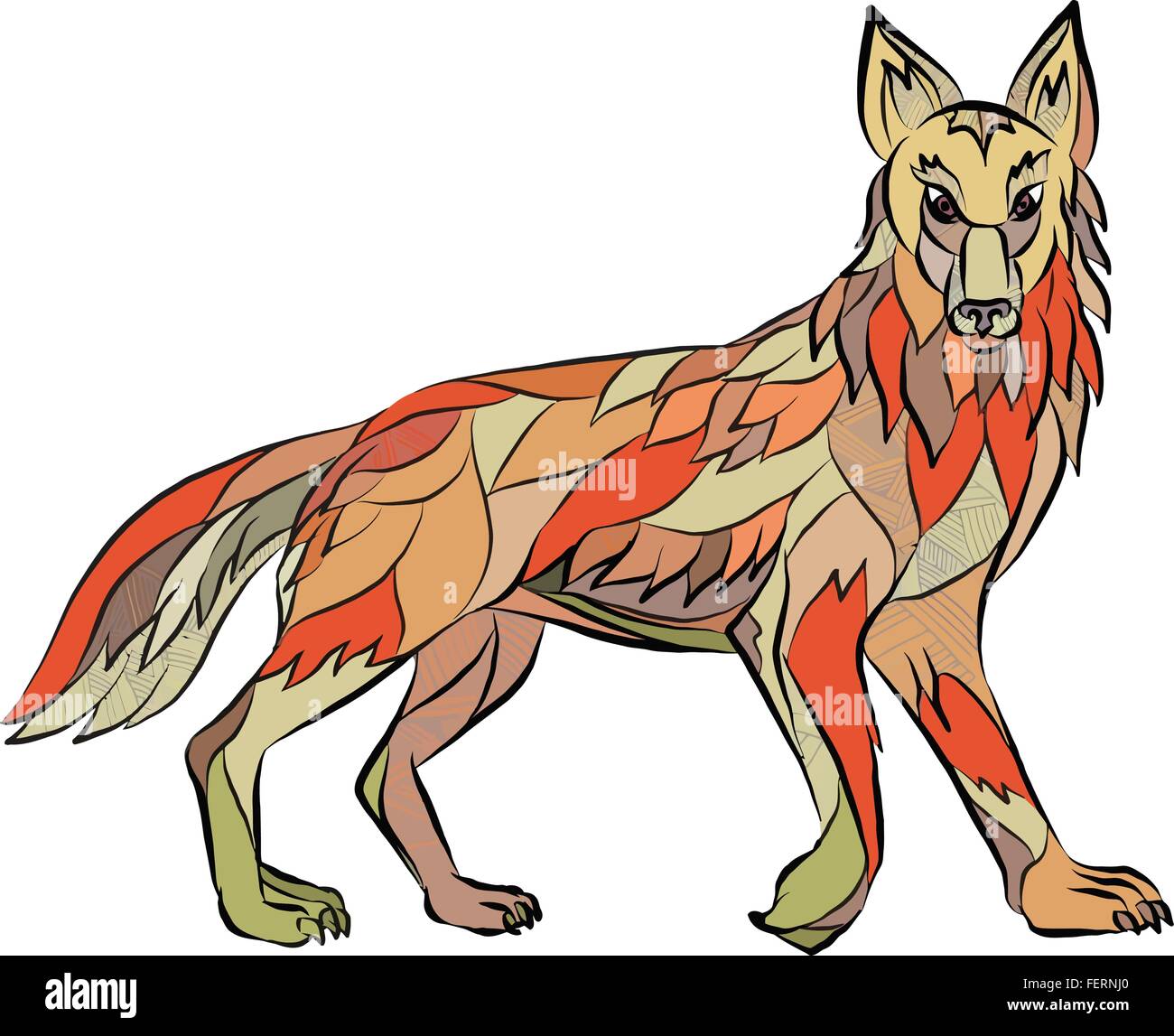 Style croquis dessin illustration d'un chien sauvage coyote vu de côté face à l'avant fixé sur un fond blanc. Illustration de Vecteur