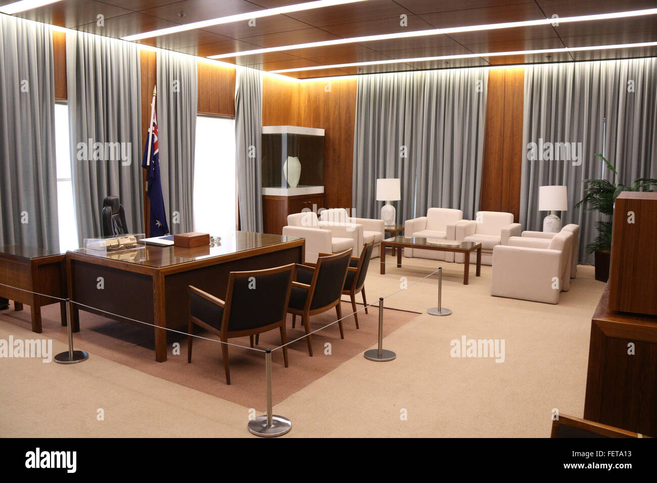 L'intérieur d'ancien Parlement, à Canberra, maintenant le Musée de la démocratie australienne ; Suite du premier ministre. Banque D'Images