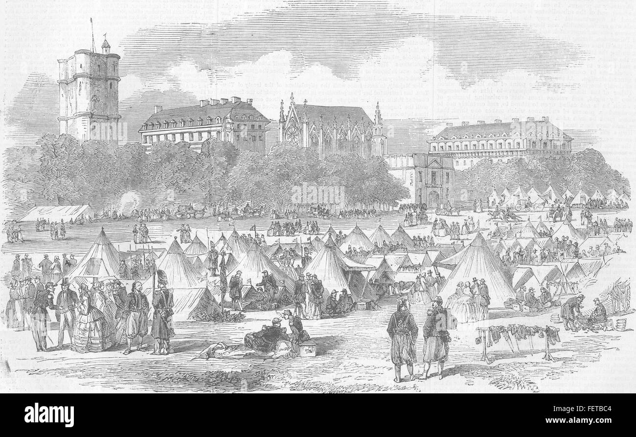 FRANCE Le Fetes-The Paris Camp de St Maur 1859. Illustrated London News Banque D'Images