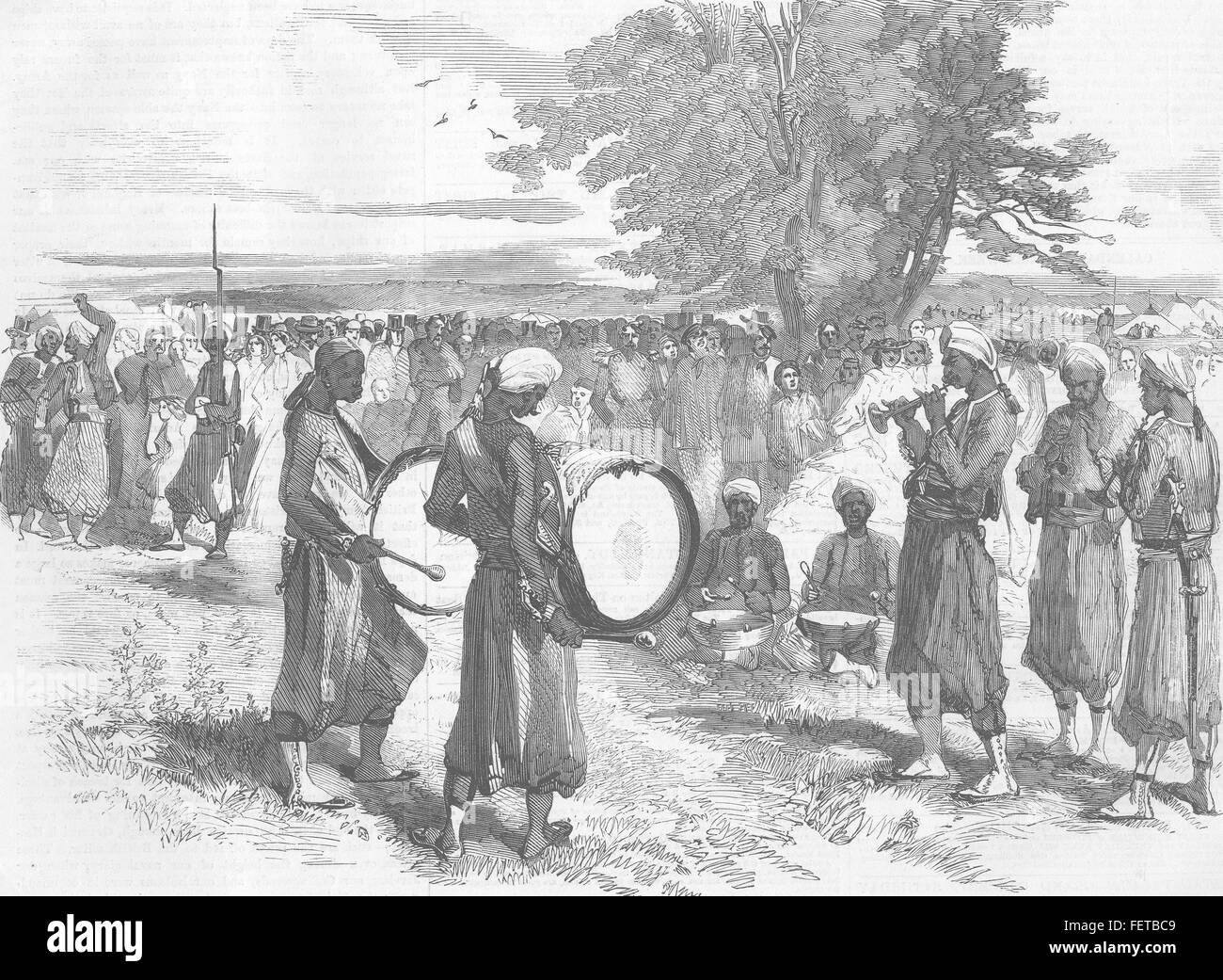 FRANCE Turco musiciens dans le camp de St Maur 1859. Illustrated London News Banque D'Images