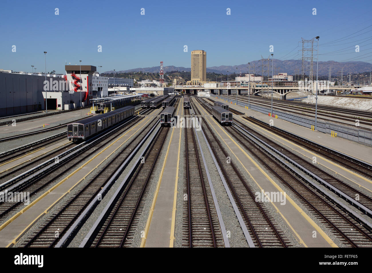 Les voies et la gare de métro à Los Angeles, Californie Banque D'Images