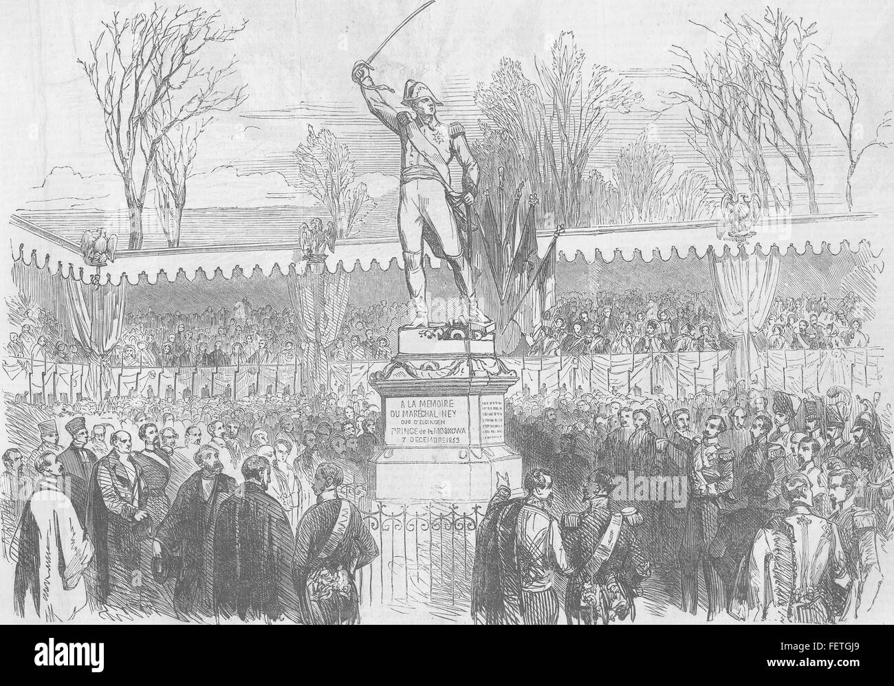 FRANCE Le Maréchal Ney statue, Les Jardins du Luxembourg 1853. Illustrated London News Banque D'Images