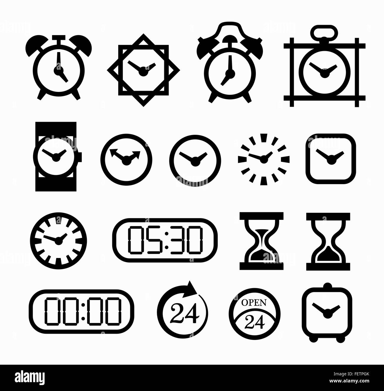 Ensemble d’icônes horloge Illustration de Vecteur