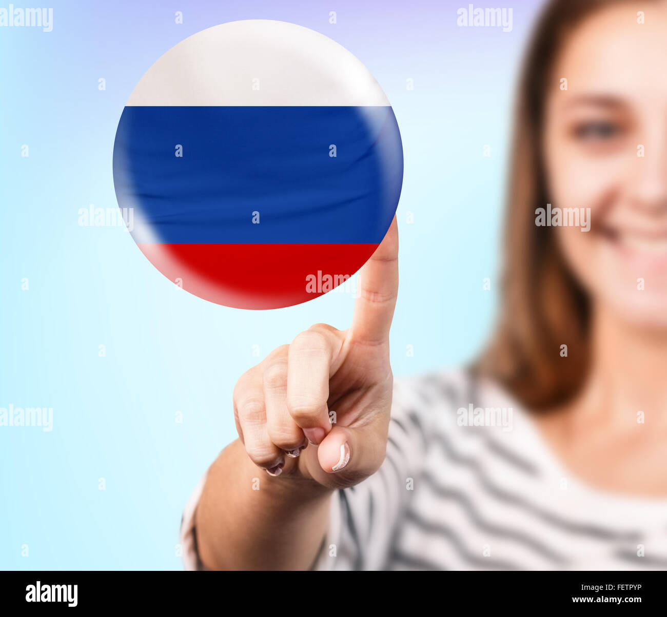 Point de femme sur la bulle avec drapeau russe Banque D'Images