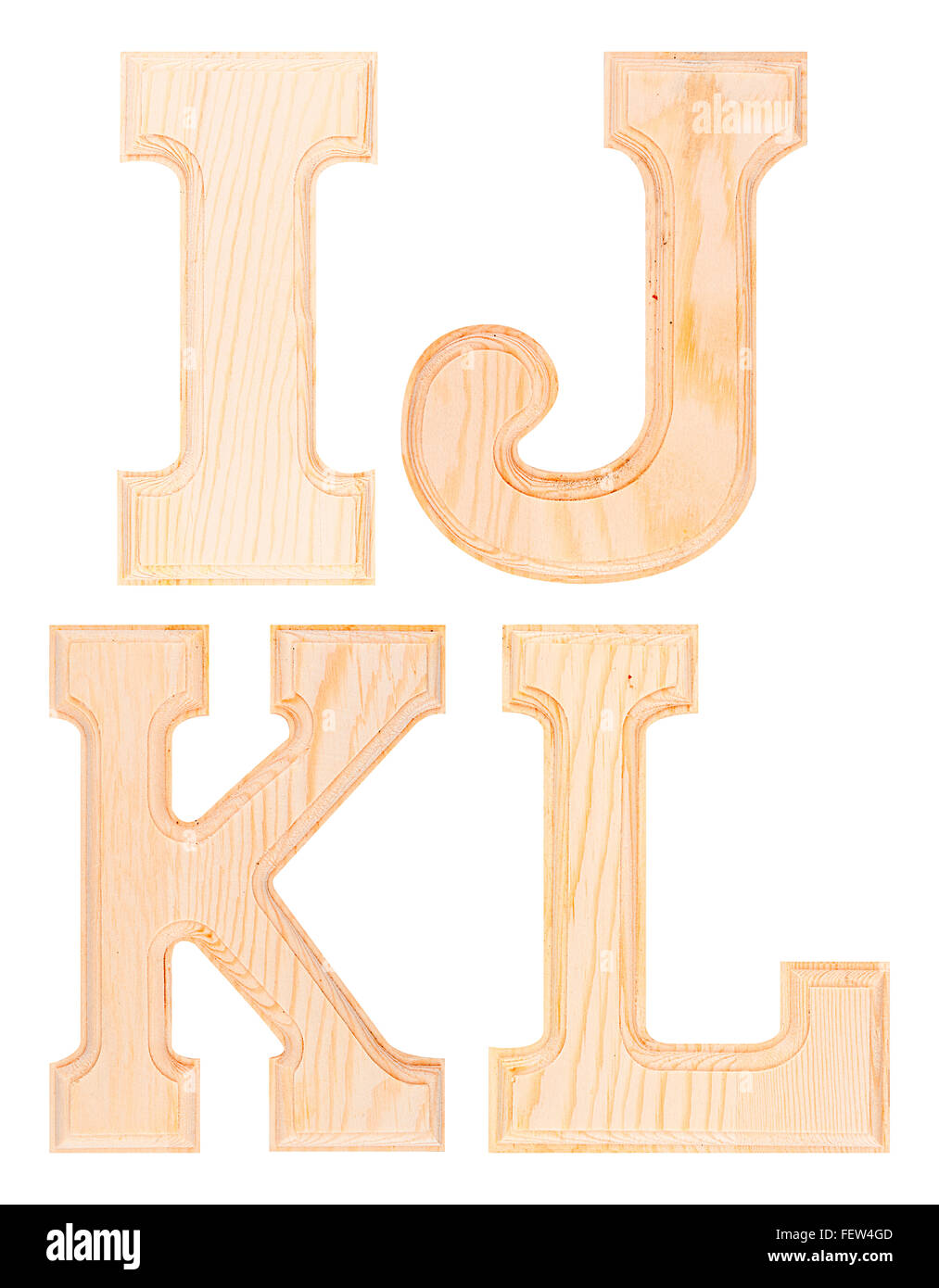 Ensemble de lettres en bois I, J, K, L de l'alphabet isolated Banque D'Images