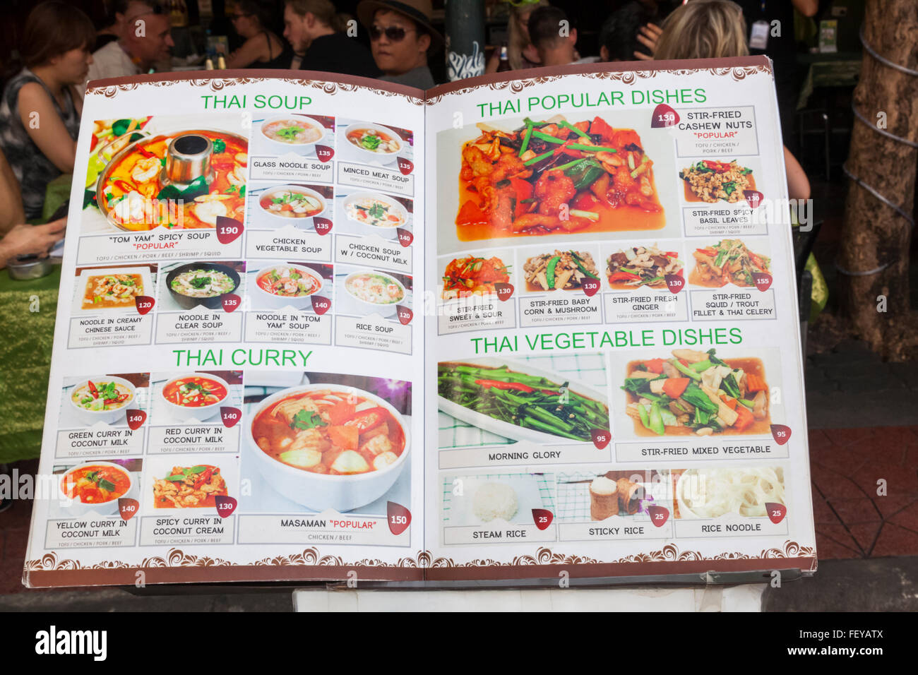 Thaïlande, Bangkok, Khaosan Road, Thai Food Restaurant Menu Photo Stock
