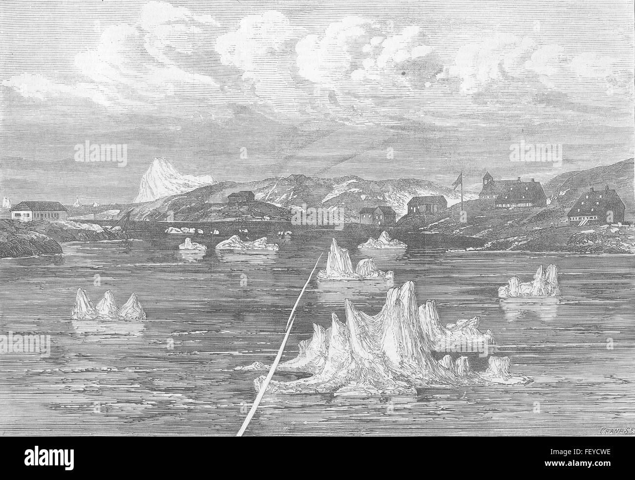 Le Groenland, Godhaven ou Lievly Harbour, l'île de Disco 1875. Illustrated London News Banque D'Images