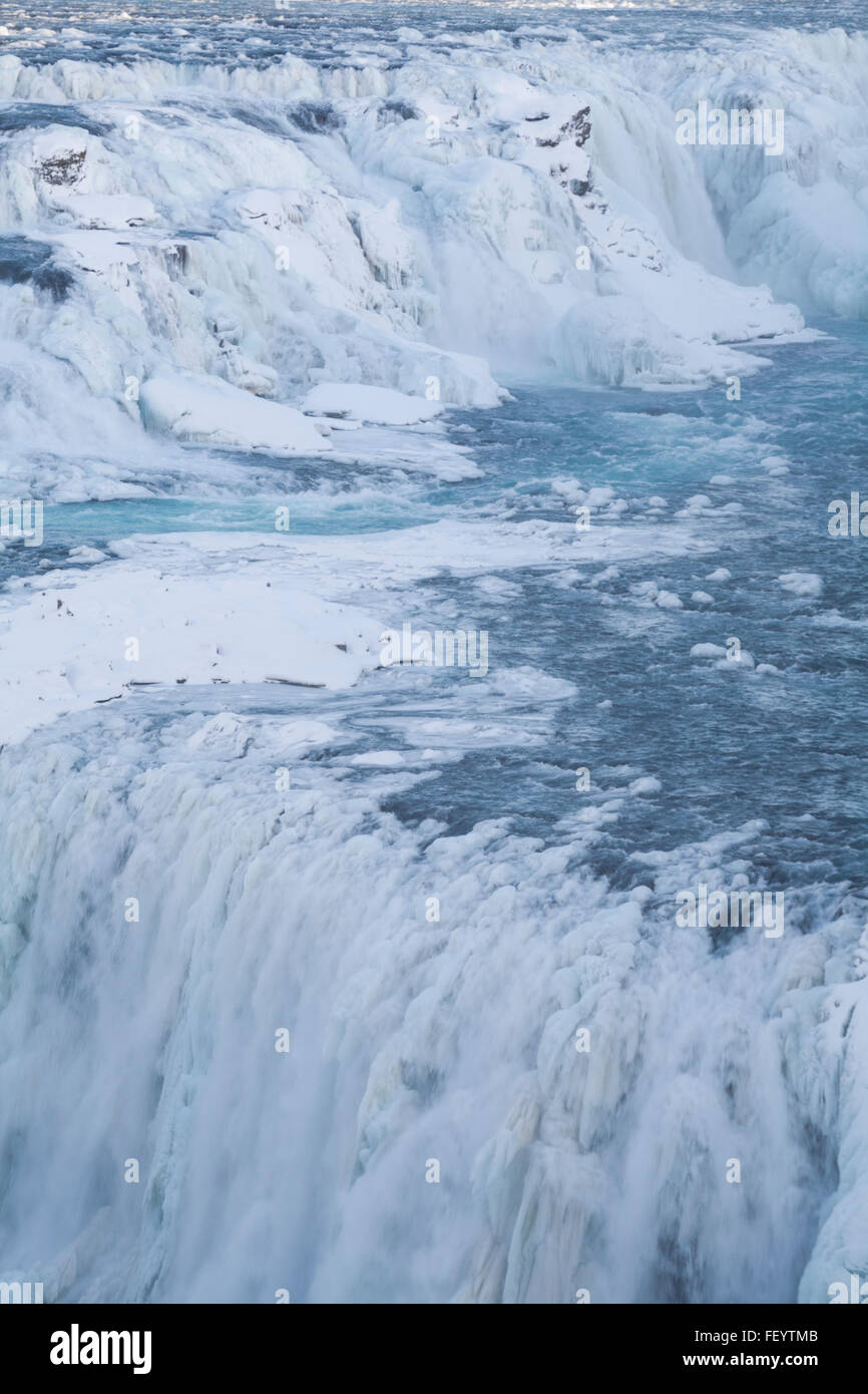 L'eau congelée à la cascade de Gullfoss, l'Islande en hiver Janvier Banque D'Images