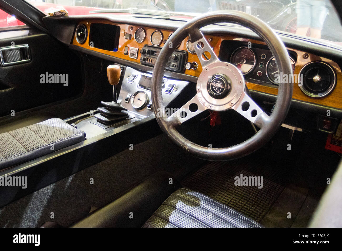 Intérieur d'une voiture de sport classique Lotus Europa Banque D'Images