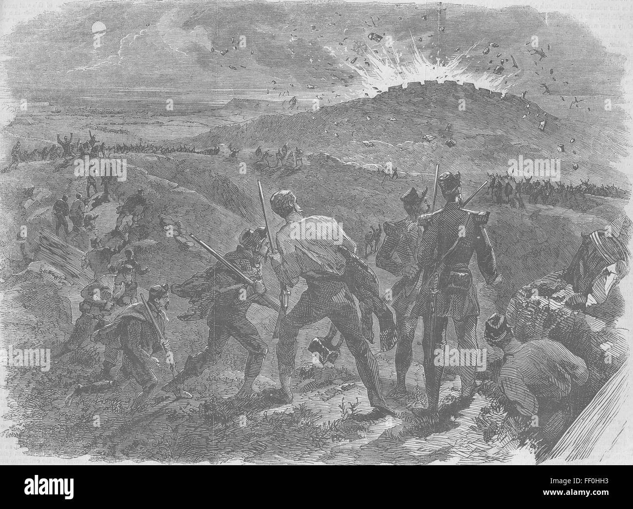 Explosion de l'Ukraine, pour le magazine français, Mamelon 1855. Illustrated Times Banque D'Images