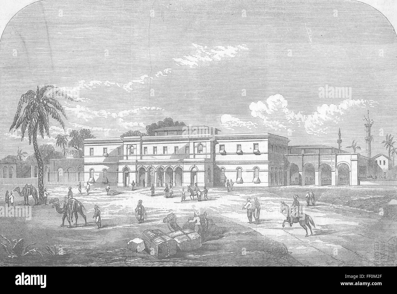 L'EGYPTE, la gare ferroviaire égyptien Alexandrie 1858. Illustrated London News Banque D'Images