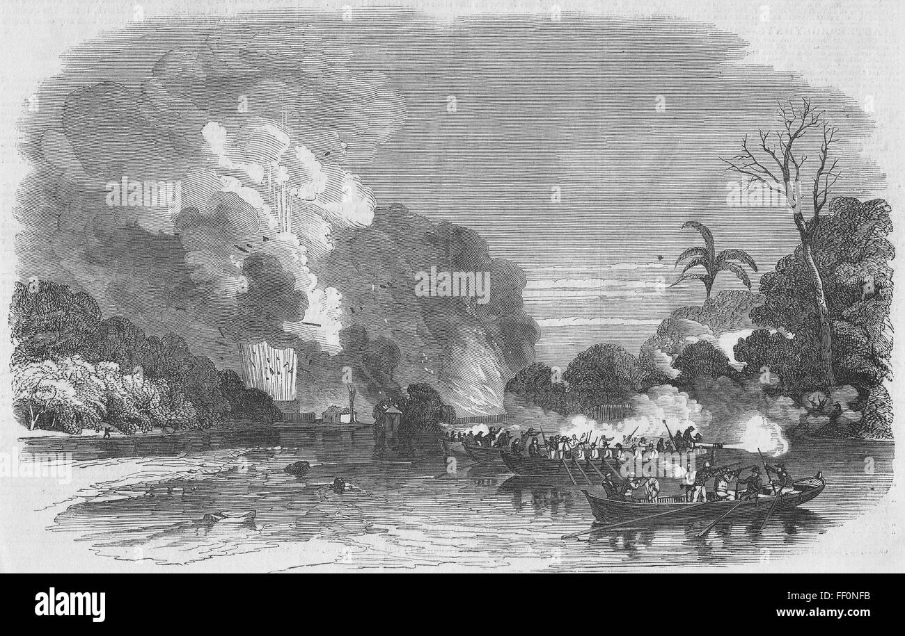 SIERRA LEONE, Solyman brûler les maisons des esclaves River 1849. Illustrated London News Banque D'Images