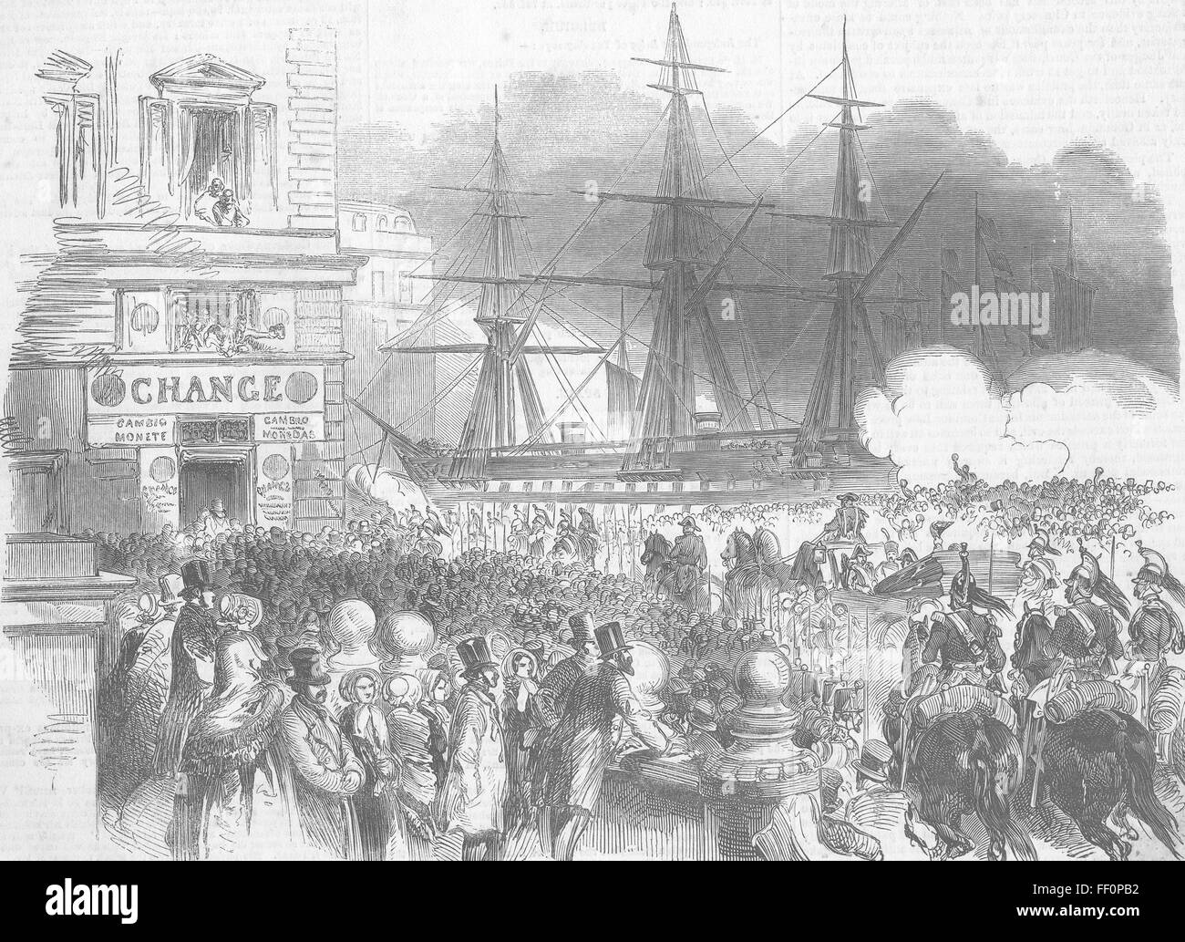 FRANCE L'embarquement du président français, Marseille 1852. Illustrated London News Banque D'Images