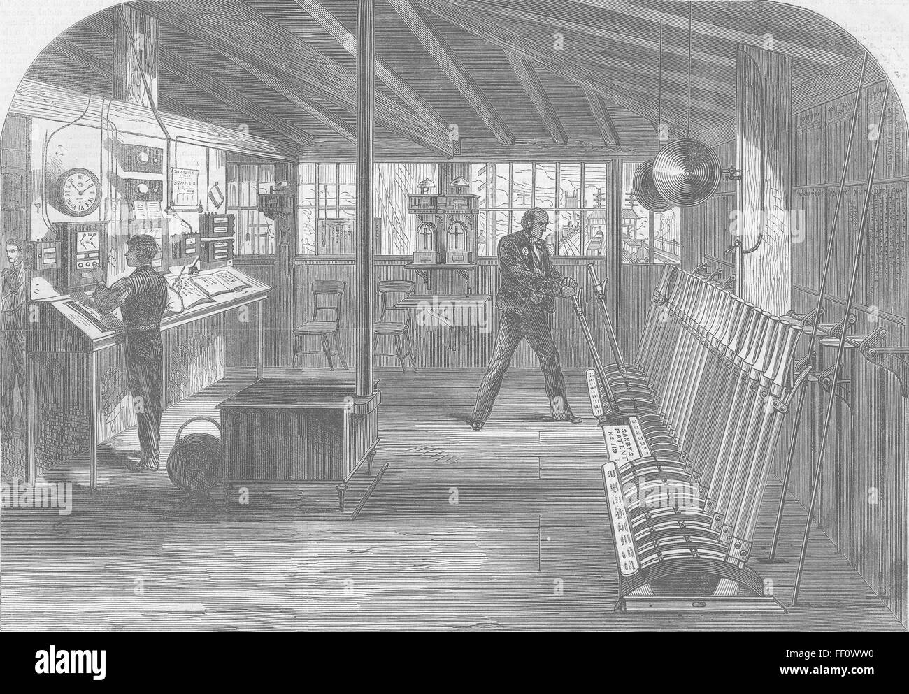 Chemin de fer de Londres, Signal-Box la Station London Bridge 1866. Illustrated London News Banque D'Images