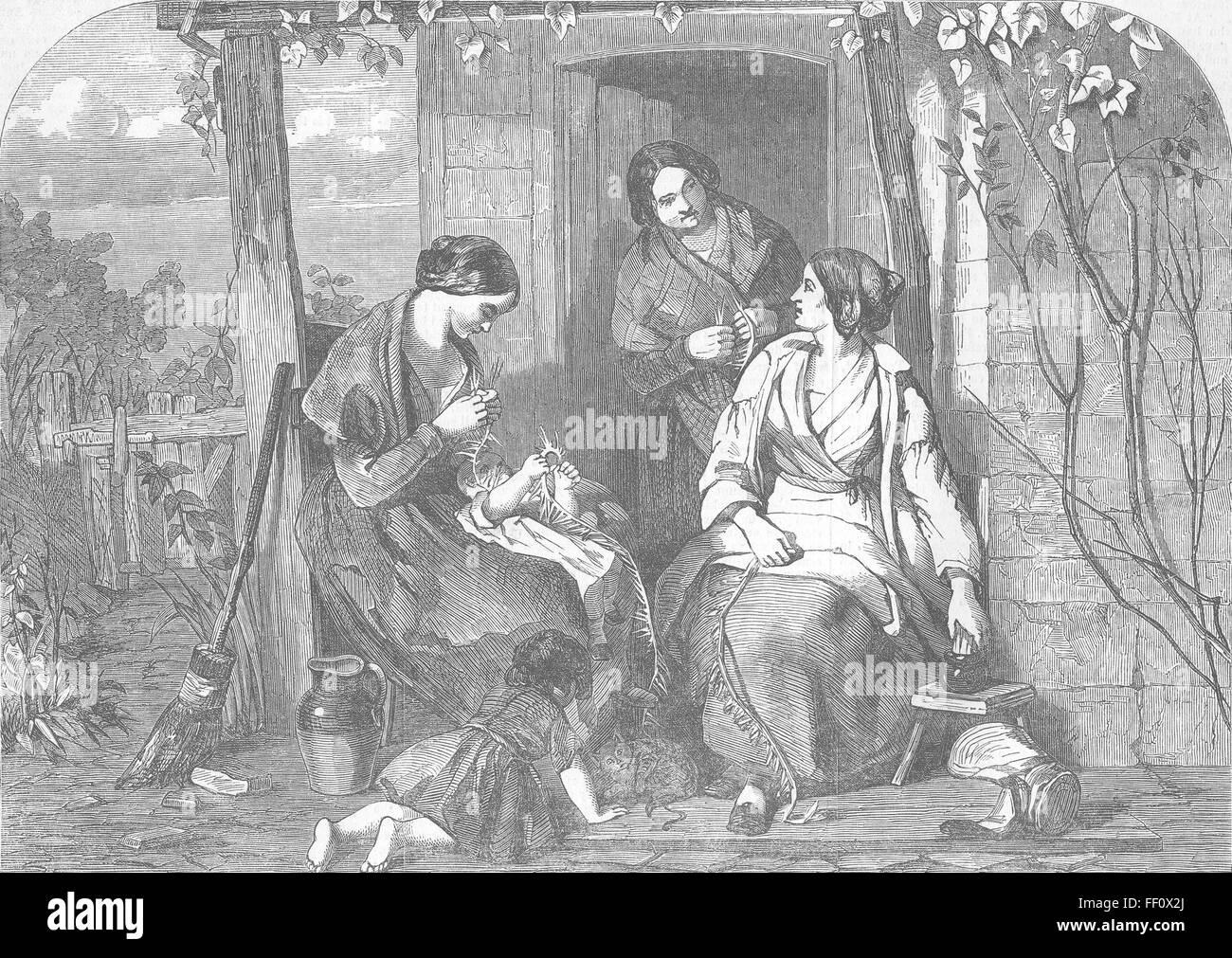 HERTS heureux fois Straw-Plaiting, nr St Albans 1853. Illustrated London News Banque D'Images