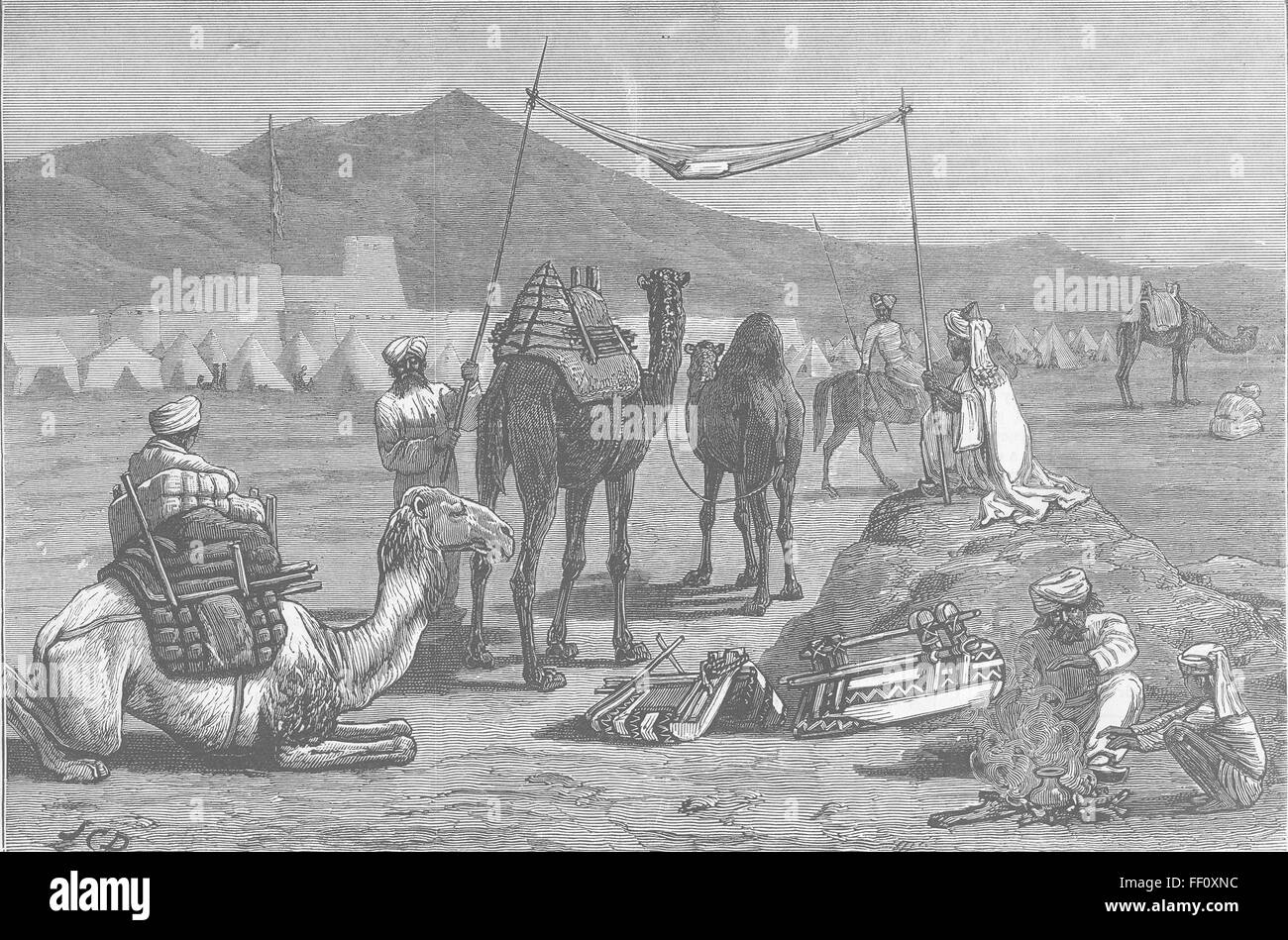 AFGHANISTAN Chameaux passant sous Coran, Jumrood 1879. Le graphique Banque D'Images