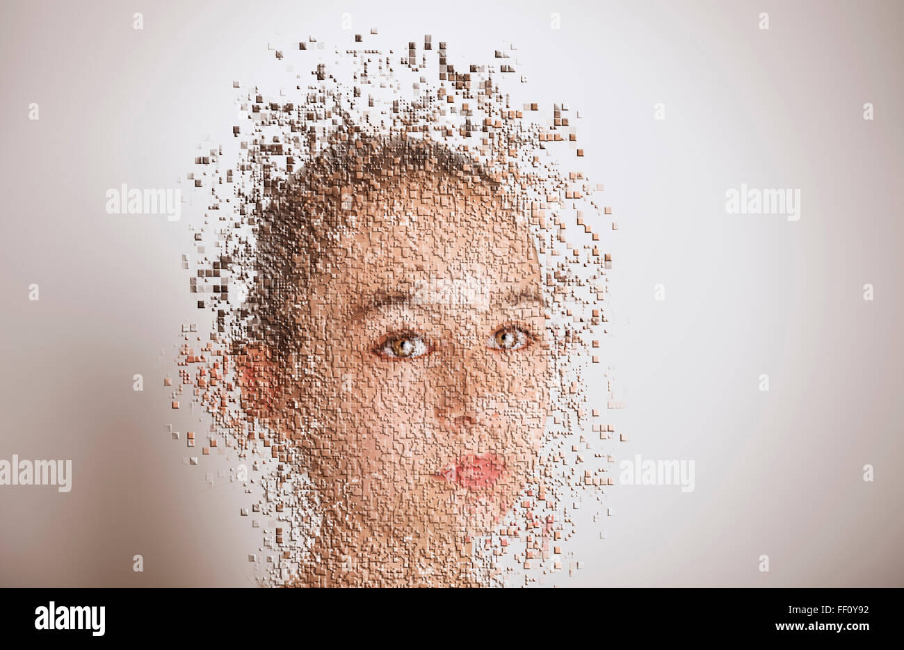 Pixelisées mixed race girl with serious expression Banque D'Images