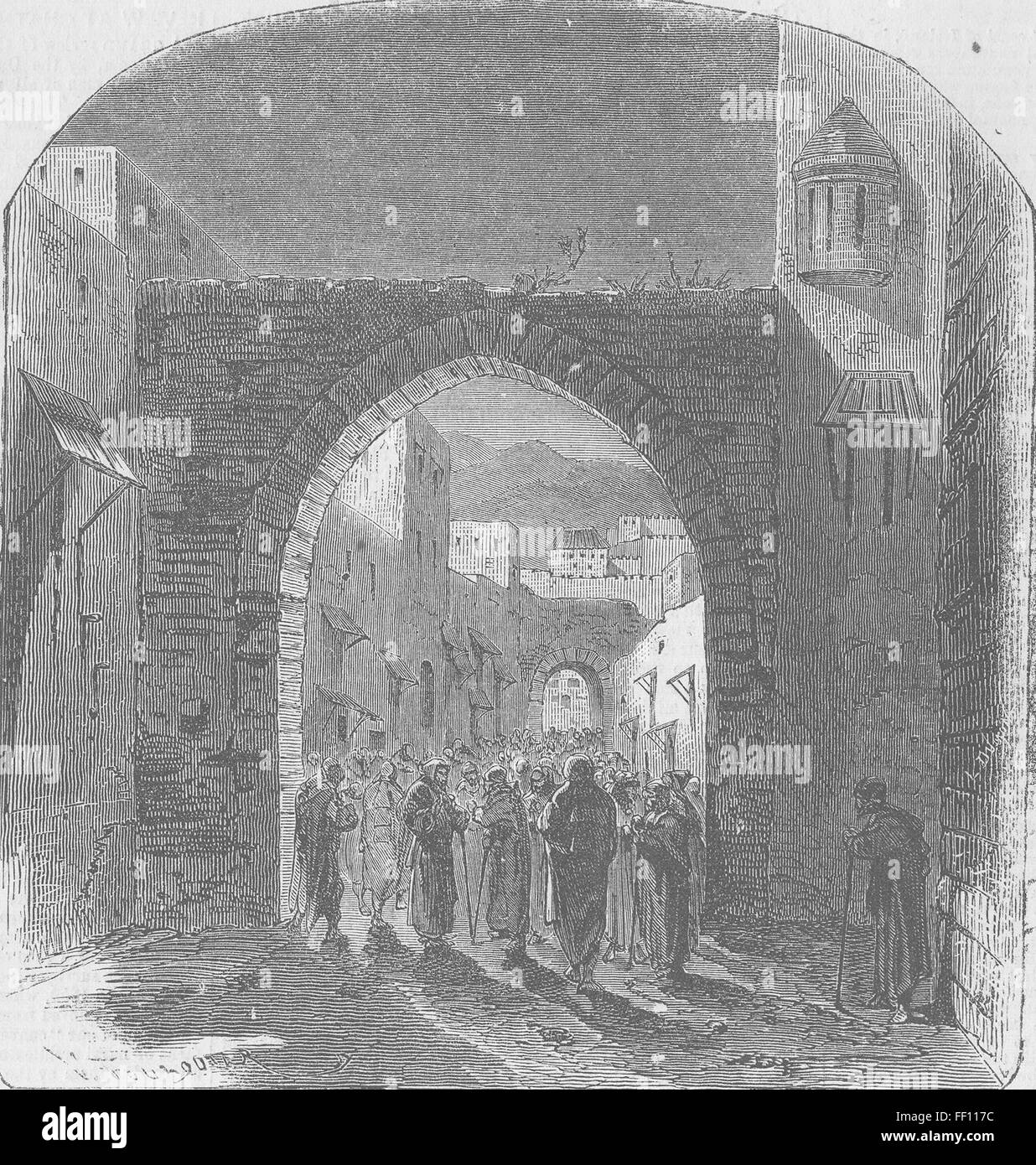 Le Maroc Porte de Juifs' trimestre, Tetuan 1860. Illustrated Times Banque D'Images