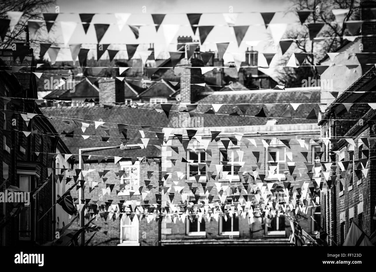 Ashbourne Bunting pour célébrations des jours gras. Le Derbyshire, Royaume-Uni. Banque D'Images