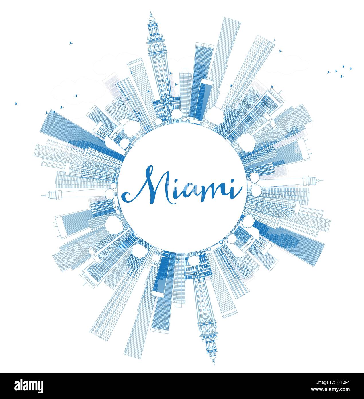 Décrire la ville de Miami avec bâtiments bleu et copier l'espace. Vector Illustration. Les voyages d'affaires et tourisme Concept Illustration de Vecteur