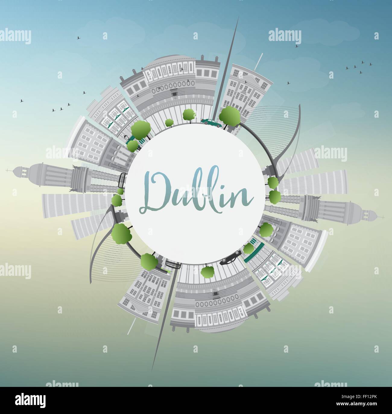 Skyline de dublin avec les bâtiments gris, bleu ciel et l'espace de copie, de l'irlande. vector illustration. business concept Voyages et tourisme Illustration de Vecteur