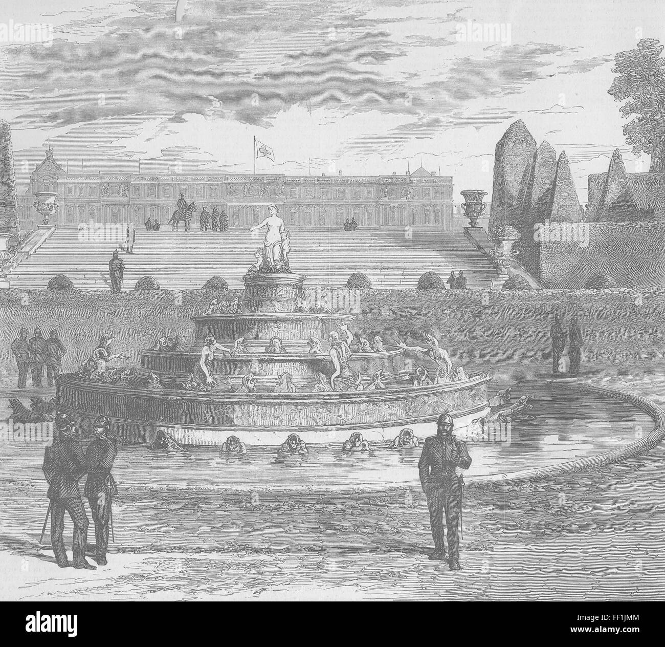 FRANCE Prussiens grenouille ronde fontaine, Versailles 1870. Le graphique Banque D'Images