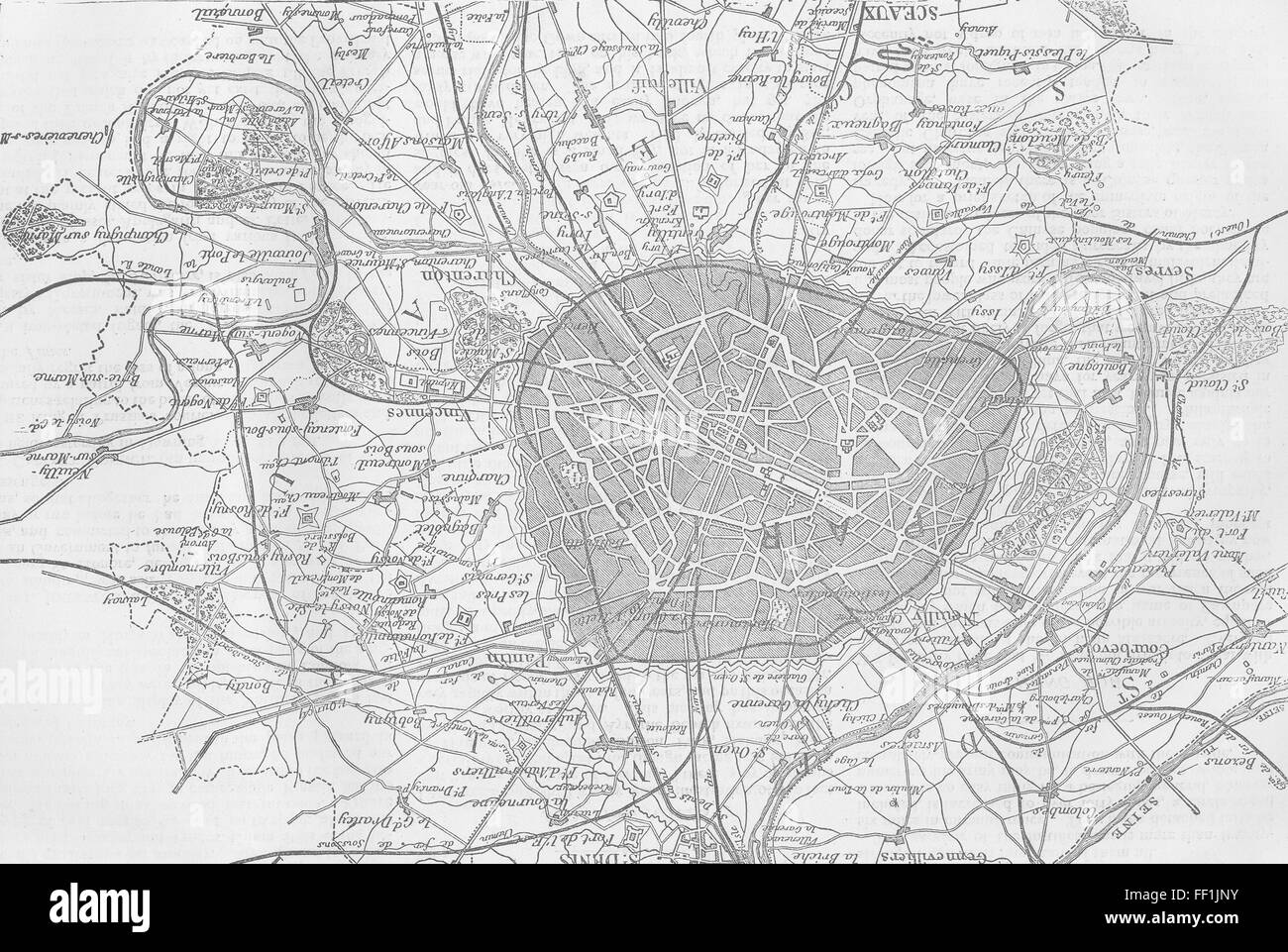 FRANCE Plan d'Ft & environs Paris 1870. Le graphique Photo Stock - Alamy