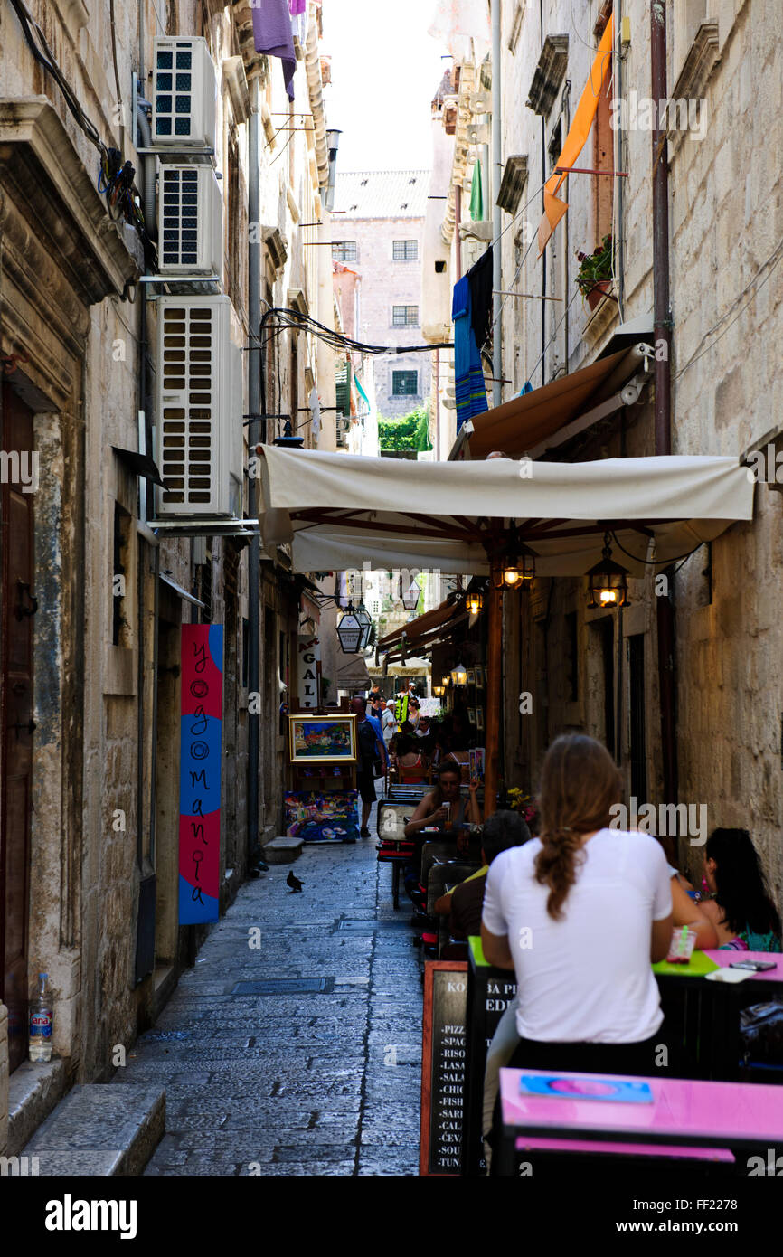 Dubrovnik, la vieille ville,Murs,Fortifications vénitiennes,Gothique,et à la fin de l'architecture Renaissance,ruelles,Croatie Adriatique orientale. Banque D'Images