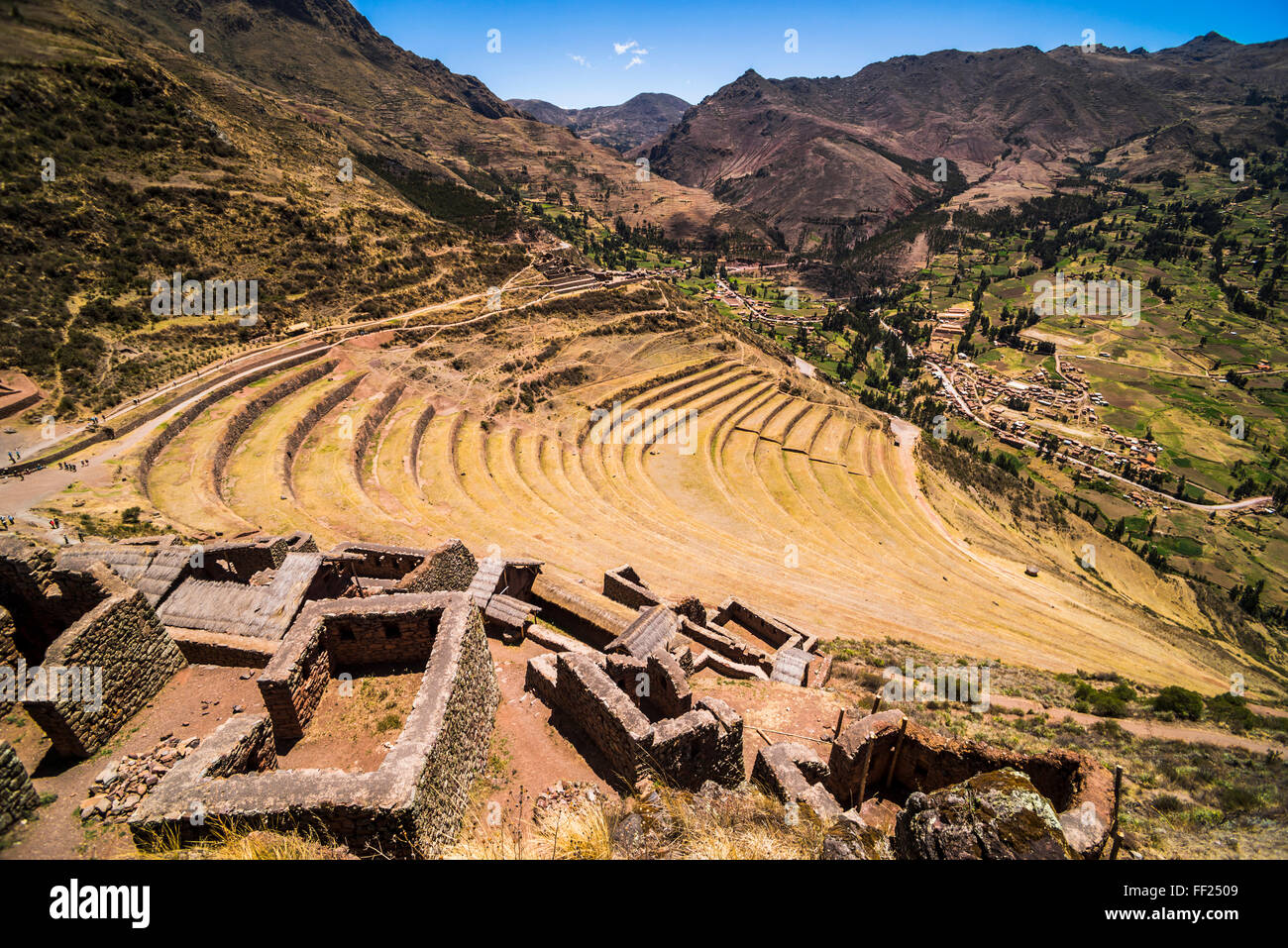 Ruines Incas de Pisac, sacrée des Incas (VaRMRMey VaRMRMey Urubamba), près de Cusco, Pérou, Amérique du Sud Banque D'Images