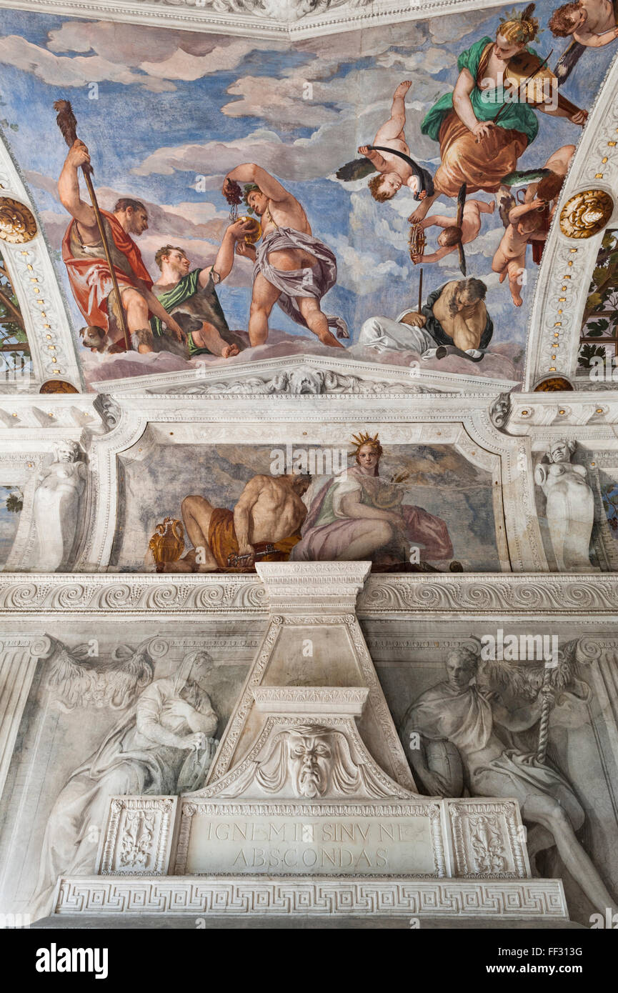 Villa Barbaro (Villa di Maser), l'Italie, construit par Palladio (1560). Les fresques peintes par Paolo Veronese Banque D'Images