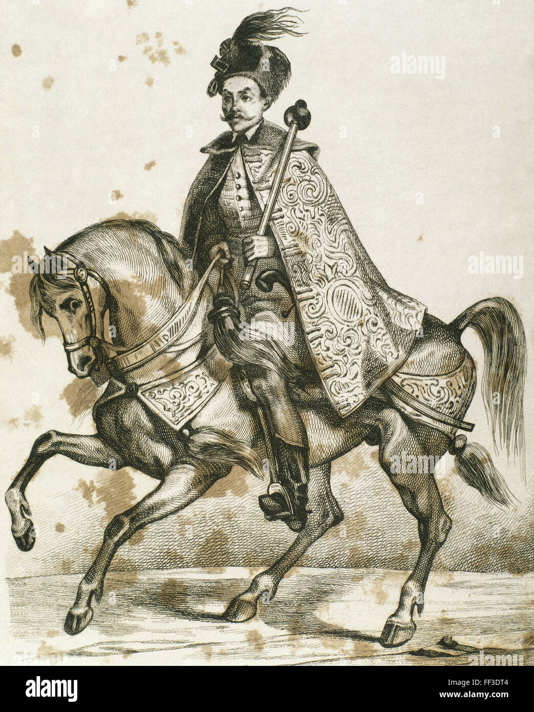 Aleksey Mikhaïlovitch (1629-1676). Tsar de Russie (1645-1676). Portrait équestre. La gravure. Banque D'Images
