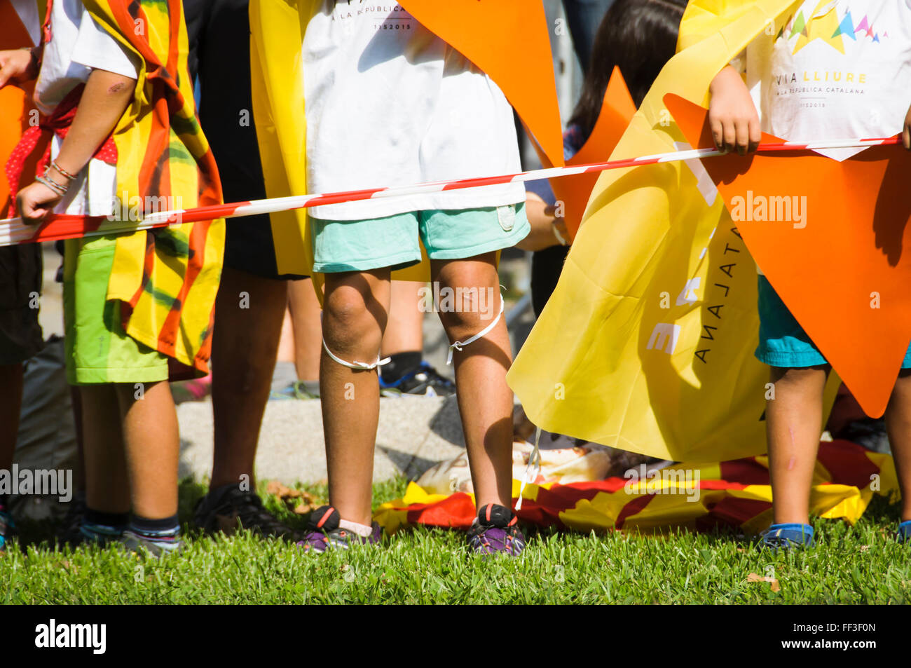 Les personnes qui font preuve de la onzième de septembre à Barcelone, ​​Catalonia , Espagne Banque D'Images