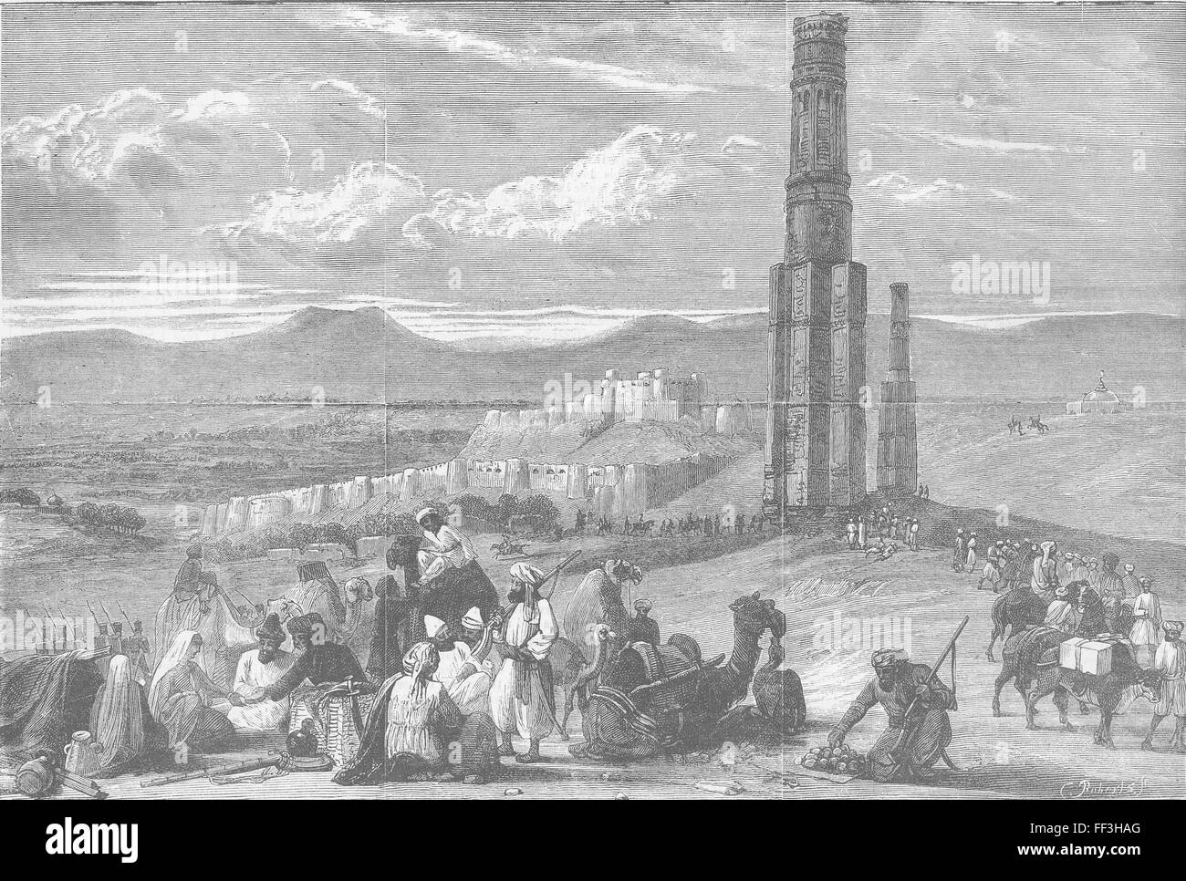 AFGHANISTAN Ghuznee, avec Minarets 1879. Le graphique Banque D'Images