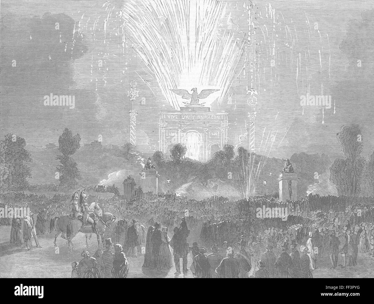 FRANCE Fêtes militaires, Paris-d'artifice 1852. Illustrated London News Banque D'Images