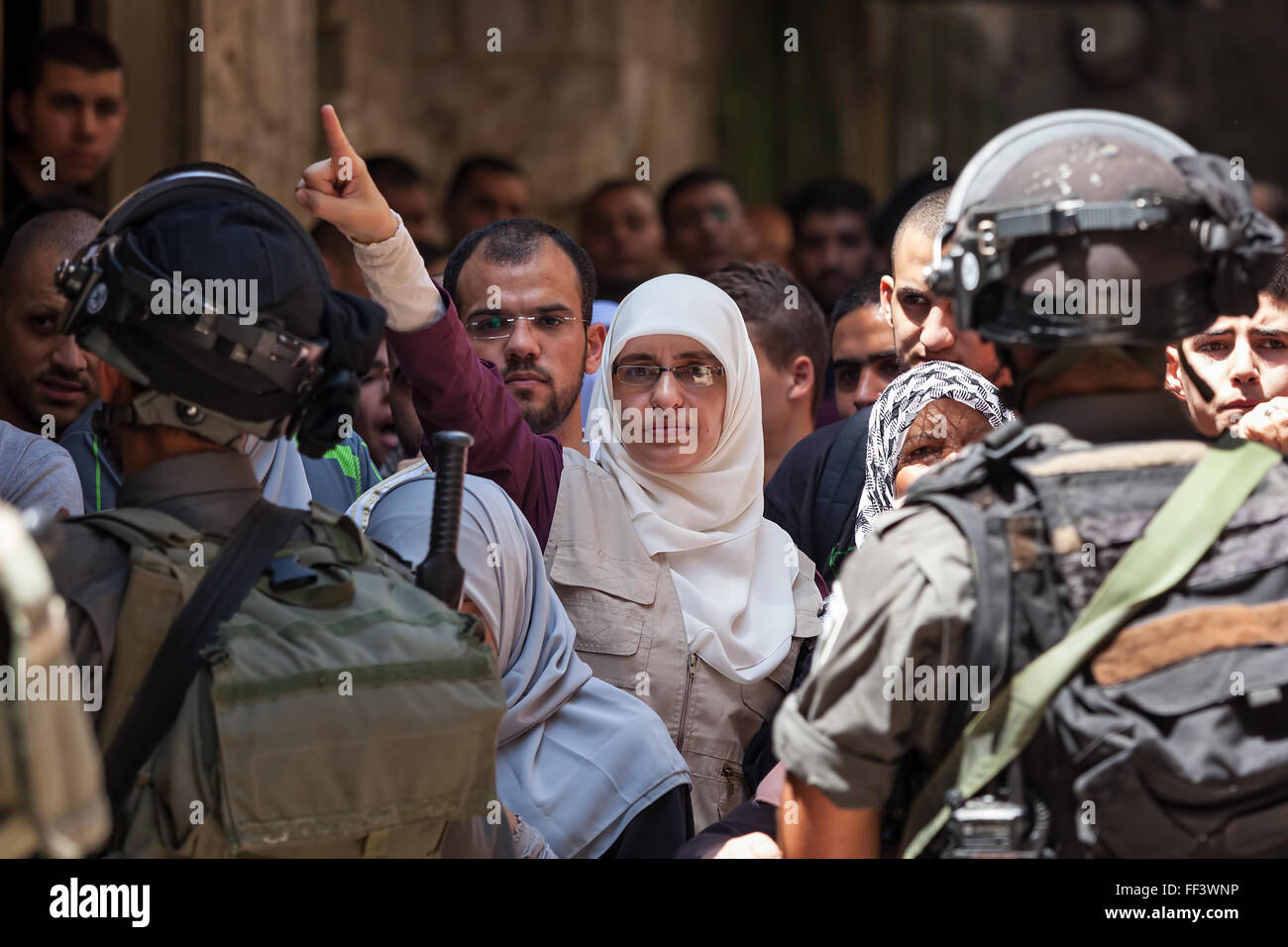 Protestation palestinienne dans la vieille ville de Jérusalem, Israël. Banque D'Images