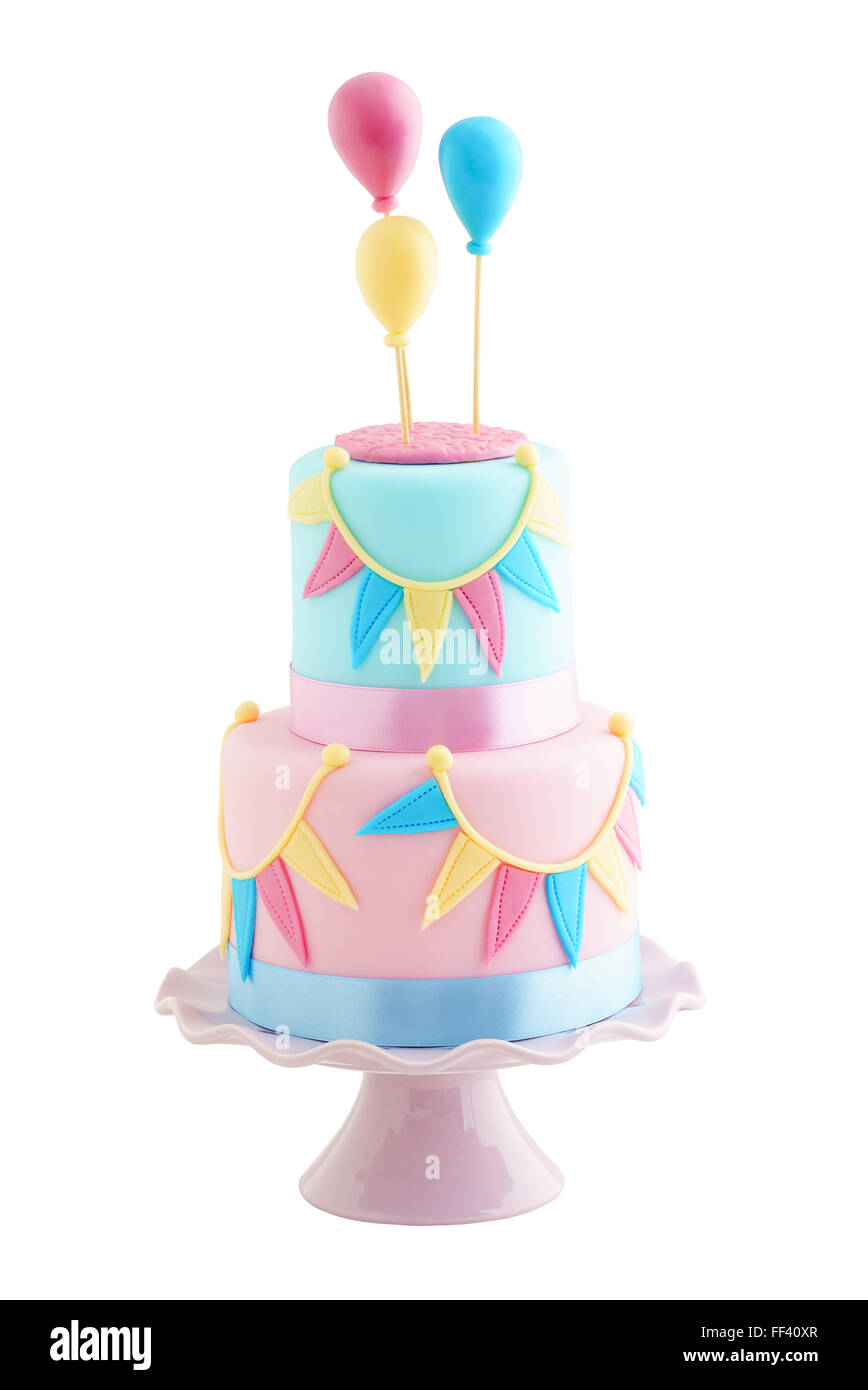 Gâteau d'anniversaire avec des ballons Banque D'Images