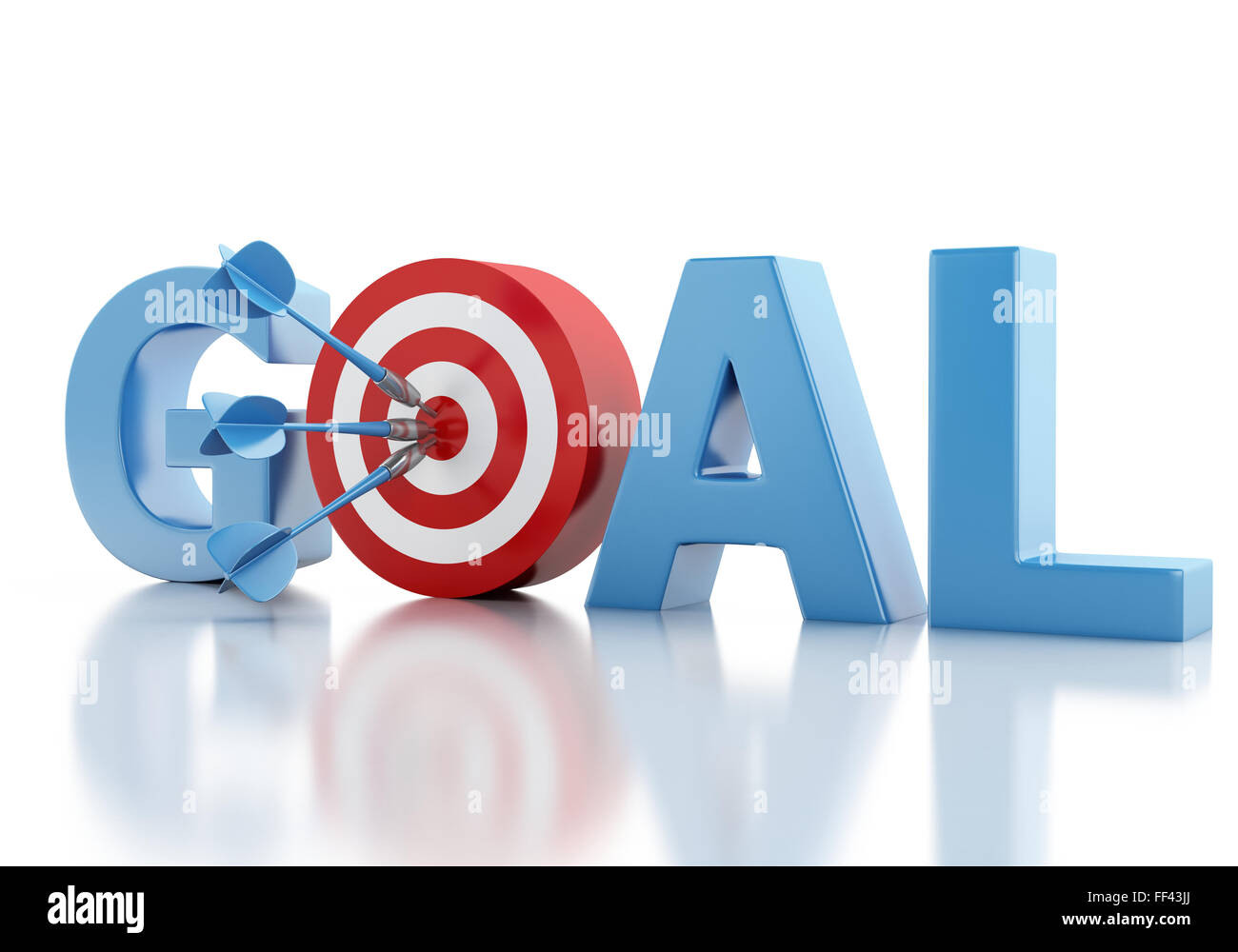 Moteur de rendu 3d image. Texte de but d'affaires et cible rouge. Concept de réussite. Isolé sur fond blanc Banque D'Images