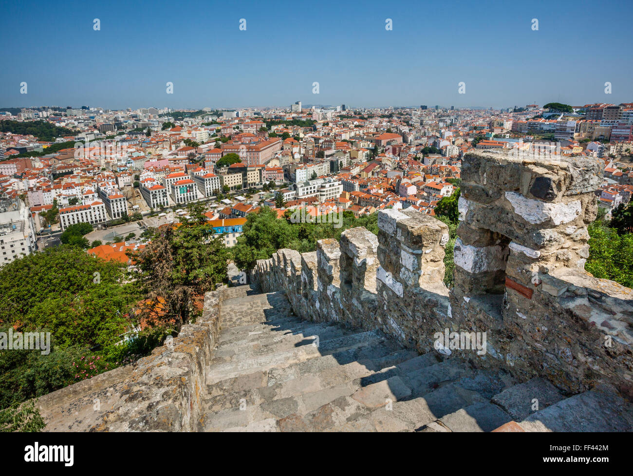 Vue depuis les remparts de Castelo de Sao Jorge, le Château Saint-Georges, Lisbonne, Portugal Banque D'Images