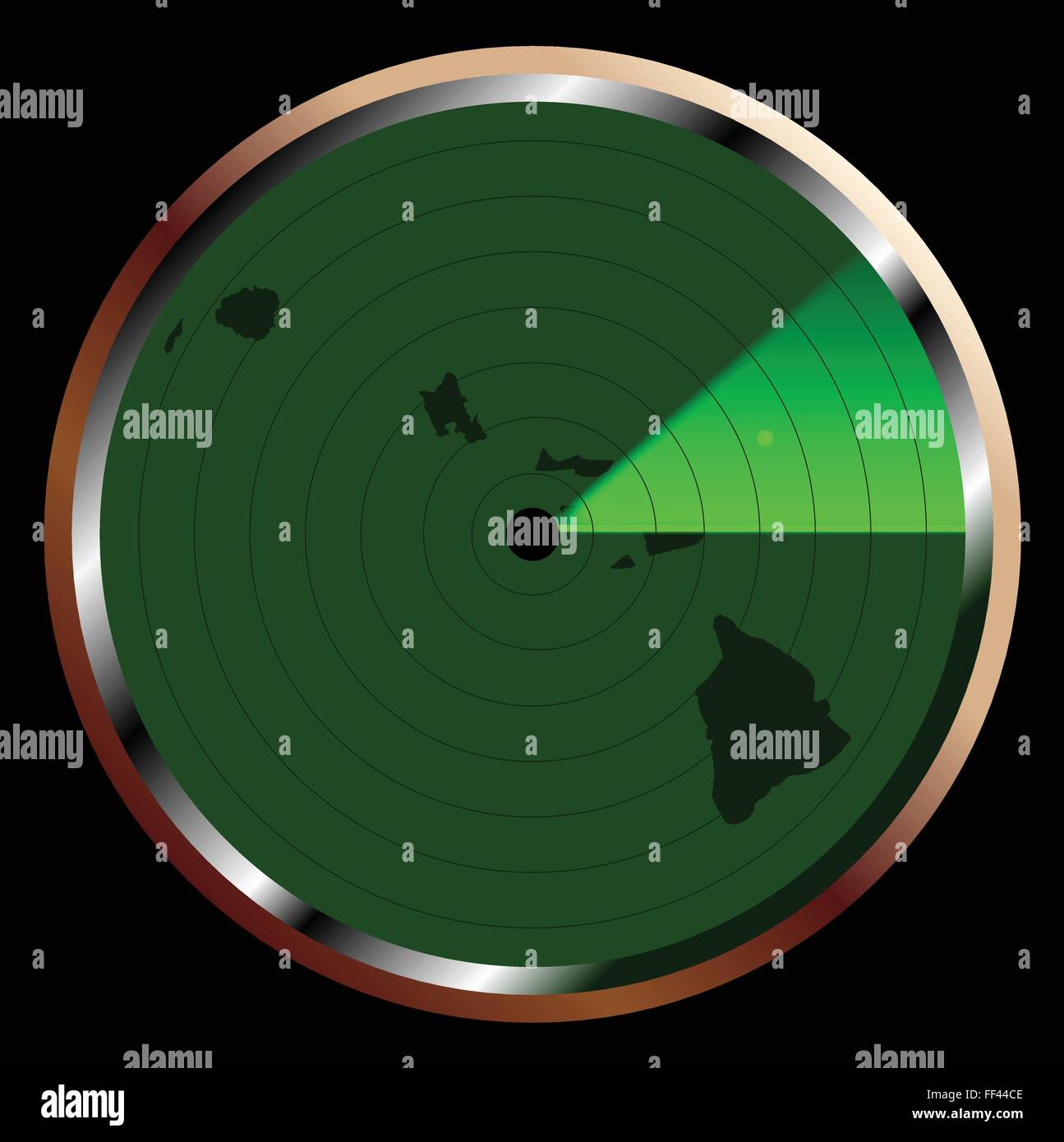 L'écran d'un appareil radar en vert survolant Hawaii Illustration de Vecteur