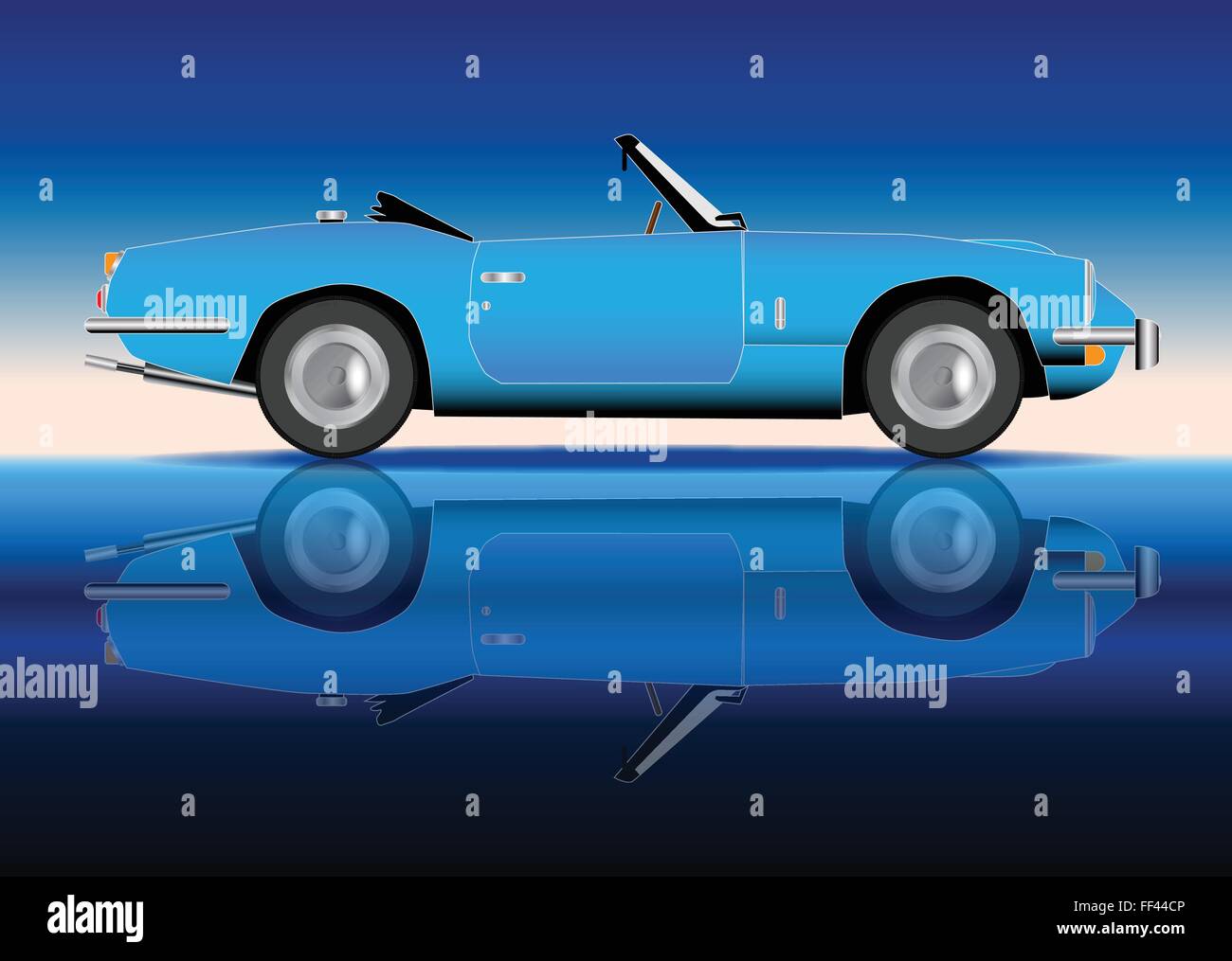 Une vieille voiture de sport de style classique en bleu sur fond bleu Illustration de Vecteur