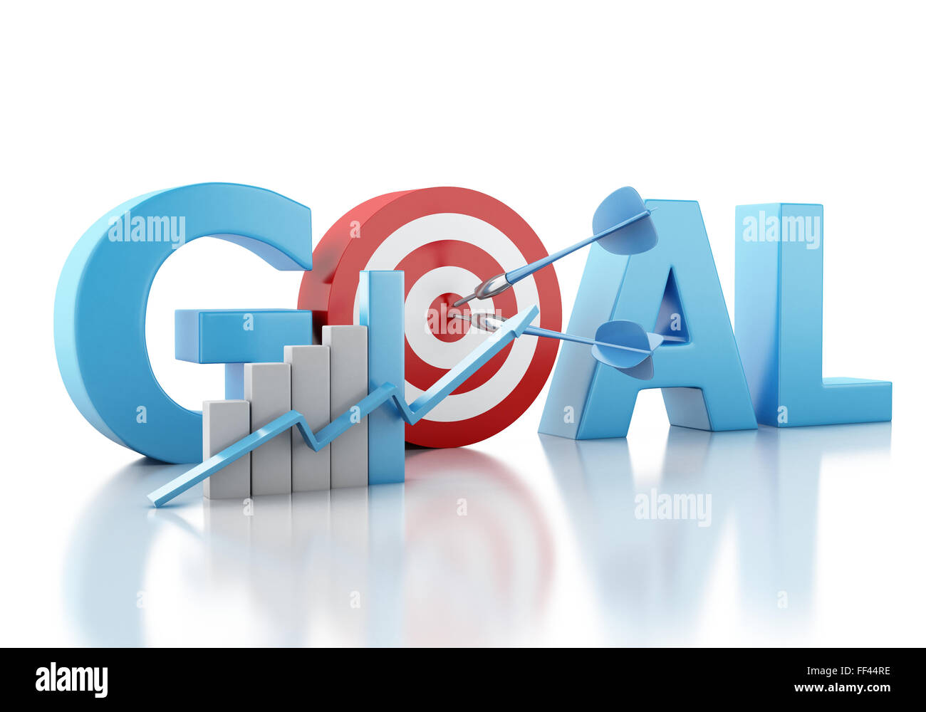 Moteur de rendu 3d image. Texte de but d'affaires et cible rouge. Concept de réussite. Isolé sur fond blanc Banque D'Images