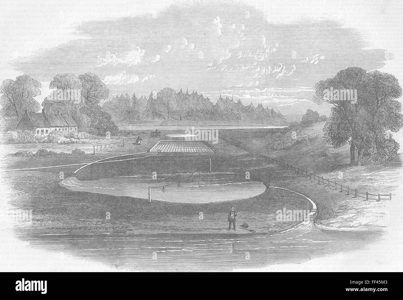 L'ÉCOSSE, étangs de reproduction du saumon-Stormontfield 1863. Illustrated London News Banque D'Images