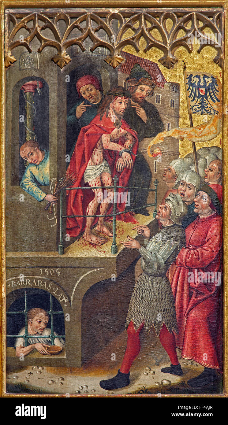NEUBERG AN DER MURZ, Autriche - 13 septembre 2015 : la peinture de Jésus Flagelsated pour Pilate (Ecce Homo), par un artiste inconnu. Banque D'Images